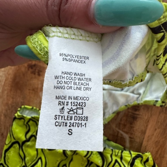 LACAUSA small Neon yellow green animal reptile print halter swim mini dress NWOT - Picture 5 of 7